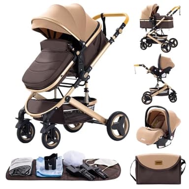 GLOKID Poussettes 3 en 1 Citadines Poussettes Combinées Poussette Tricycle Baby Walker Poussette Haute Paysage Poussettes Pliantes Trolley Bébé Landau pour 0-36 (Kaki)…