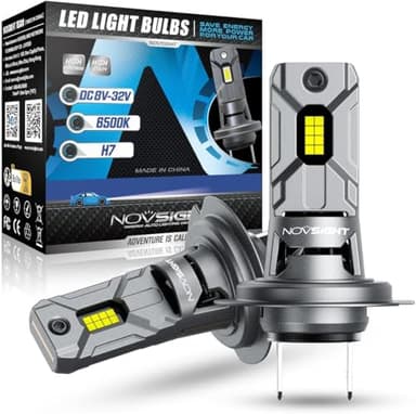 NOVSIGHT Ampoule H7 LED Voiture - 20000LM 6500K Blanche Puissante 60W 500% Luminosité 1:1 Mini Design Lampes de Phares Remplacement pour Kit de Conversion Halogène Auto Moto