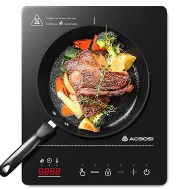 Aobosi Plaque Induction, Plaque a Induction avec Corps Ultra-mince Portable (32 * 26 * 4.2), 20 Niveaux de Puissance et de Température, Fonction Booster 2000W, Verrouillage de Sécurité, Minuterie 10H