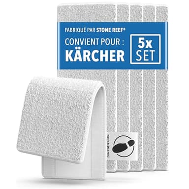 STONE REEF® Lot de 5 chiffons de rechange pour nettoyeur vapeur Kärcher - Compatibles avec tous les modèles EasyFix SC1 à SC5, universels pour carrelage et bois, système Velcro pour changement facile