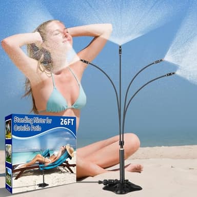 Dulov Brumisateur Terrasse, Brumisateur Jardin, 8 m Tuyau d'eau (3/4"), avec 1 Tige d'Extension + 4 Buse Brumisateur + 2 Buses de Rechange, pour Jardin Patio Jeux d'Eau Fêtes à la Piscine
