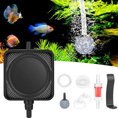 Pompe à Air Aquarium, GuKKK Silent Mini Pompe à Air Aquarium, 1.5W Puissante Sortie Bulleur Aquarium, Bulleur pour Aquarium avec Pierre à Bulles et Clapet Anti-Retour, 1M Tuyau