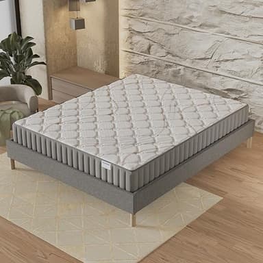 NOVEMBER- Ensemble Matelas + sommier (160 x 200cm) - Matelas Sirius Latex Naturel & Mousse Haute Densité d’épaisseur 16cm + Sommier Bois Stable & Robuste revêtement Tissu Gris