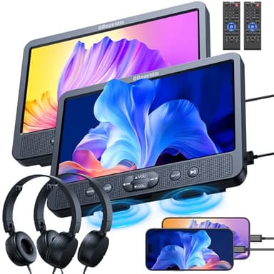 GOnavidio Lecteur DVD Voiture Portable 2 ecrans intependent, HDMI Input Ecran d'appui tête,2 DVD Portable Voiture pour Enfant en Voyage Support AV in/Out,Non Batterie