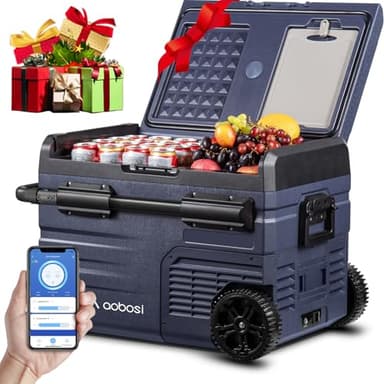 AAOBOSI 35 L Glaciere Electrique, Glaciere a Compression Double Zone, 12 V/24V et 100-240 V Frigo Camping, -20℃ à 20℃, pour Voiture, Camion, Bateau, Camping-Car