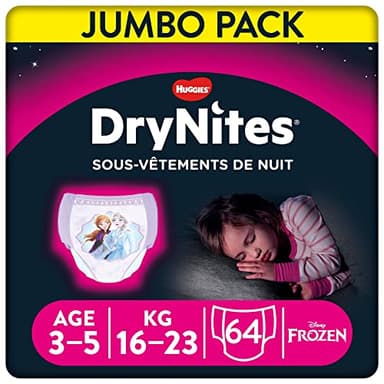HUGGIES DryNites - sous-vêtements de nuit ultra-absorbants - (3-4) ans Filles (12-21 kg) - 4 paquets de 16 culottes - la solution idéale pour les enfants qui font pipi au lit