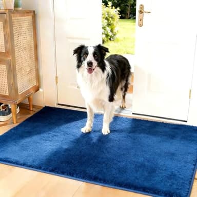 Qosigote Clean’Pattes – Absorbe La Saleté Avant Qu’Elle N’Entre, Tapis Pattes Chien Absorbant, Sol Antidérapant Lavable en Machine avec Microfibres Douces Absorbantes pour Chien (Bleu,50 x 80 cm)