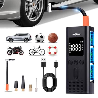 Compresseur à Air Portatif 6000mAh Gonfleur Pneus Voiture sans Fil 150PSI Mini Pompe avec Lumière LED Affichage Numérique et Port C USB Electrique Compresseur pour Voiture, Moto, Vélo, Balle