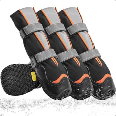 OHCOZZY Chaussure Chien Profondément Imperméables, Bottines Chien avec en V pour Faciliter l'enfilage, Résistantes à l'usure Chaussettes Chien pour Petits, Moyens et Grands Chiens 4 pièces,L