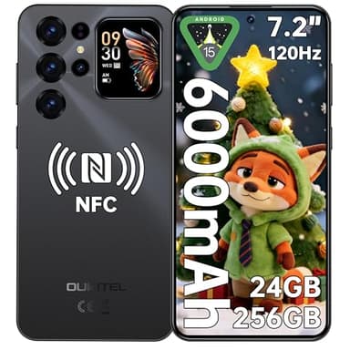OUKITEL C68 Plus Telephone Portable - 24GO RAM+256GO ROM/TF 1TO 7.2"HD + Arrière Écran Smartphone 64MP+8MP 6000mAh Android 15 Téléphone portable Empreinte digitale/Face ID/Dual SIM/NFC/OTG/GPS - Nior