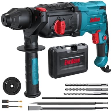 ENEACRO Marteau Perforateur SDS-Plus, 6 Vitesse Variable avec 4 Fonctions, Débrayage de Sécurité, Capacité de Perçage de 26 mm dans le béton - 3 Forets, 2 Burins et Boîtes Inclus