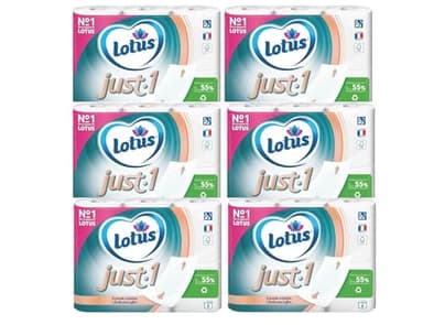 Papier Toilette Lotus Just 1 Blanc 6 Rouleaux Ultra Doux Haute Qualité - lot de 6 - Offre Spéciale