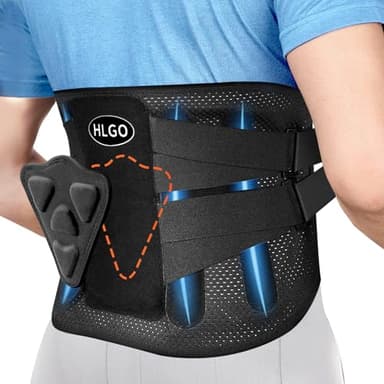 HLGO Ceinture Lombaire avec Supports Métalliques Solides, Ceinture de Soutien Dorsal avec Coussin 3D, pour Soulager les Douleurs Lombaires, Confortable, Respirante, pour Homme et Femme (Taille XL)