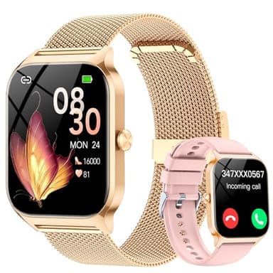 CASCHO Montre Connectée Femme avec Appel Bluetooth,1.85" HD Smartwatch Femme avec Fréquence Cardiaque/Sommeil/SpO2, 120+ Modes Sportifs, IPX7 Étanche Fitness Tracker, Doré et Rose pâle