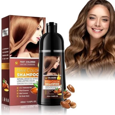 EHIOG Shampooing colorant pour cheveux bruns - 400 ml - Couverture naturelle rapide - Pour cheveux blancs - Coloration efficace pour les hommes et les femmes