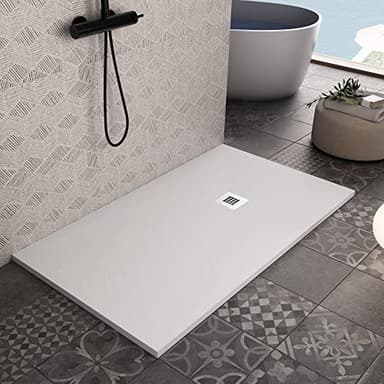 Receveur de douche blanc en marbre avec grille inox et bonde STAR PLUS - 70 x 100