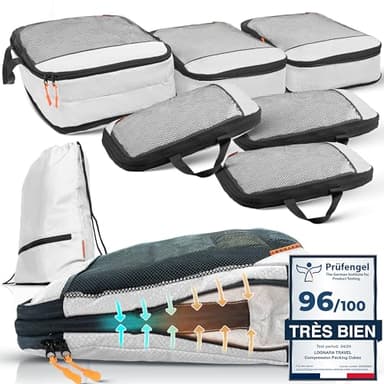Organisateur Valise Compressible – Gagnez 70% d’Espace | Sac Compression Voyage Léger et Résistant | Rangement Valise Organisateur | Packing Cubes