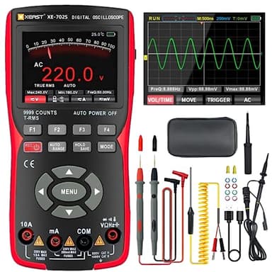 Oscilloscope portable, Multimètre numérique 9999 Counts, Avec sonde de température, Bande passante 10MHz 48MSa/s High Sampling LED Oscilloscope, Fonction d'auto-calibration DC/AC Tension/courant Test
