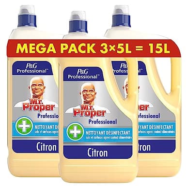 Mr. Propre Nettoyant pour Sol, Multi-Surfaces, 15L (3 x 5L), Parfum Citron, Nettoie Et Désinfecte En Profondeur Et Retient La Saleté, pour une Brillance Durable