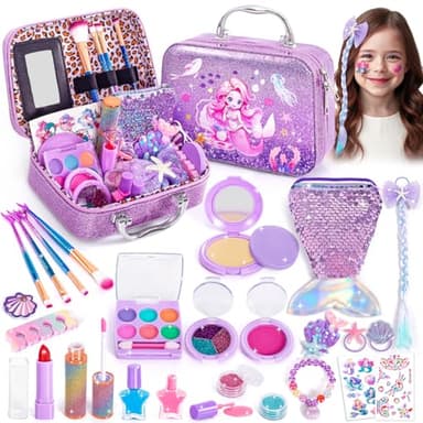 Hohosunlar Kit Maquillage Enfant Fille avec Vernis à Ongles, Coffret Maquillage Mermaid Sirene Jouet File Non Toxique et Lavable, Les Cadeaux d'anniversaire de Noël Jouet pour Filles 3 4 5 6 7 8 9 10