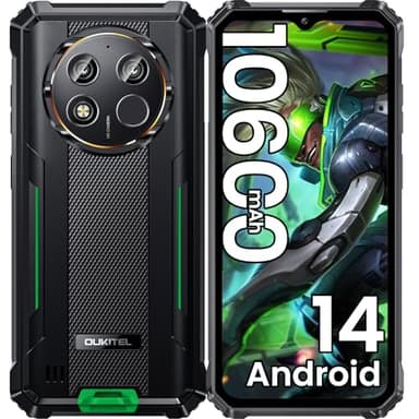 OUKITEL WP28E Téléphone Portable Incassable 2025 Android 14, 10600mAh/18W Smartphone Incassable, 16Go +64Go/1To, 6.52" HD, Octa-Core, 13MP Caméra, 4G Dual SIM/GPS/OTG/NFC Telephone de Chantier - Vert