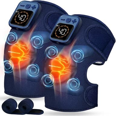 KingPavonini Genouillère Chauffante Sans Fil, Massage pour Genoux avec Chaleur, 4 Moteurs à Vibration, 5 Niveaux de Chaleur, 6 Modes, Genouillere Arthrose Genou, Cadeau pour Maman et Papa (2 Pièce)