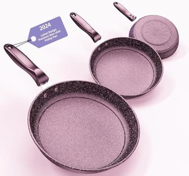 Kiseely Lot de 3 poêles 26/28/30cm, revêtement anti-adhésif en céramique sans PFAS avec de vraies particules de pierre, passe au lave-vaisselle (DZ8)