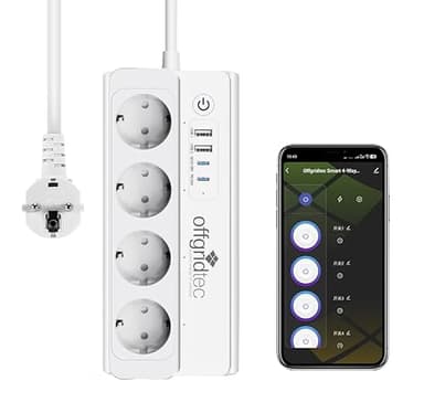 Offgridtec Smart Multiprise électrique avec 4 prises + 2 ports USB-A et 2 ports USB-C avec application Smart Life ou Tuya, câble de 1,5 m (1 pièce)