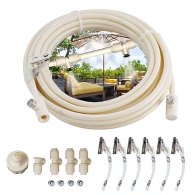BREAKLING Brumisateur terrasse extérieur et jardin 7,5m et 4 buses laiton - Pergola - Serres - Parasol - Climatisation extérieure - Repousse les moustiques et nuisible volants