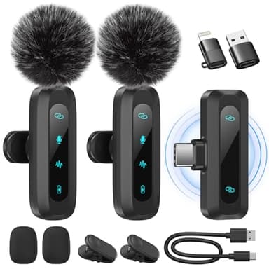 Microphone de Lavalier sans fil pour iPhone,iPad,téléphone Android,2-Pack Mini Microphone avec réduction du bruit, appairage automatique,sourdine et réverbération pour Vlogging,enregistrement vidéo