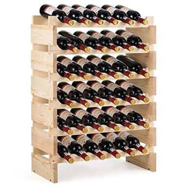 COSTWAY Casier à Bouteilles pour 36 Bouteilles, Étagère à Vin en Bois de Pin, Porte-Bouteilles à 6 Niveaux Modulable et Extensible, Range Bouteille Robustes pour Cave, Cuisine, Bars, Naturel