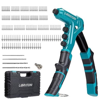 LIBRATON Pince à Riveter Professionnelle, Riveteuse Manuelle, Pince Rivet Aveugle, Pistolet à Rivet Pop avec 4 Types de Perceuses HSS et 200 Pièces Rivets 2,4mm 3,2mm 4mm 4,8mm