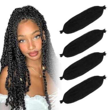 GXGM 4 Packs 12 Pouces Springy Afro Twist Hair for Faux Locs, Afro Kinky-bulk Human Hair, Meche Boucle pour Tresse, Pré-séparés Twist Tresses Cheveux, Extensions de Cheveux Synthétiques