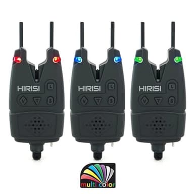 Hirisi Tackle Alarme de touche pour pêche à la carpe 6 couleurs LED Volume et tonalité réglables, et barre d'oreille détachable Accessoires de pêche (noir-3)