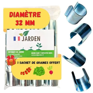 JARDEN® Lot 20 Clips Diamètre 32mm pour Serre de Jardin - Fixation Métal en Revêtement Zinc pour Serres Tunnel avec Tubes ou Arceaux 32mm - Accessoire pour Bâche de Serres de Cultures et Semis