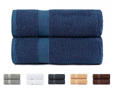 Todocama Lot de 2 Grands Serviettes de Bain 100% Coton 550 g/m² Extra Doux, très absorbantes et à séchage Rapide. Dimensions : 100 x 150 cm, Bleu Marine
