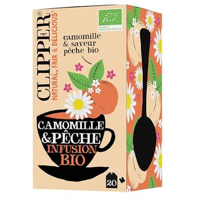 CLIPPER - Infusion Bio - Camomille et Pêche - Issu du Commerce Équitable - 20 Sachets d'Infusion - 1 Paquet