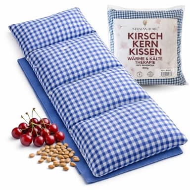Strauss Home® Coussin chauffant en noyaux de cerises grand, micro-onde, coussin à graines micro-onde, coussin chauffant pour le cou et les épaules, tissu en coton 50x20cm (Gris/Bleu Vintage)