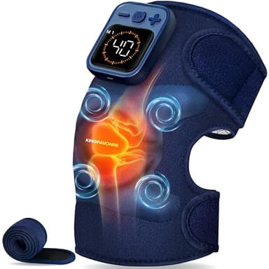 KingPavonini Genouillère Chauffante Sans Fil, Massage pour Genoux avec Chaleur, 4 Moteurs à Vibration, 5 Niveaux de Chaleur, 6 Modes, Genouillere Arthrose Genou, Cadeau pour Maman et Papa (1 Pièce)