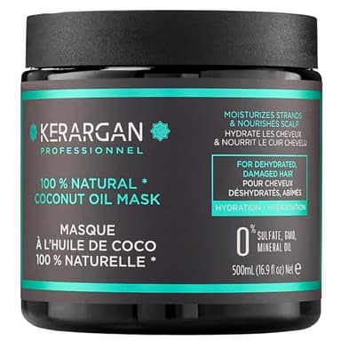 Kerargan - Masque Capillaire Hydratant à l'Huile de Coco - Traitement Intensif pour Cheveux Déshydratés et Abîmés - Hydratation Profonde - Sans sulfate, OGM et huile minérale - 500ml