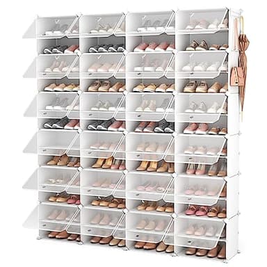 Vicye Étagère à Chaussures Modulable 12 Niveaux 24 Compartiments, Meuble Chaussure en Plastique pour 96 Paires, Armoire Range Chaussure avec Porte Transparente (Blanc, 4 x 12)