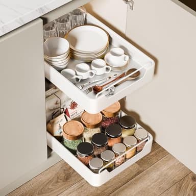 Avmvnvc Tiroir Coulissant, Panier Coulissant pour Placard, Tiroir Cuisine sans Perçage, 1 Unité Rangement de Cuisine (Blanc, 42 cm x 30 cm x 6 cm)