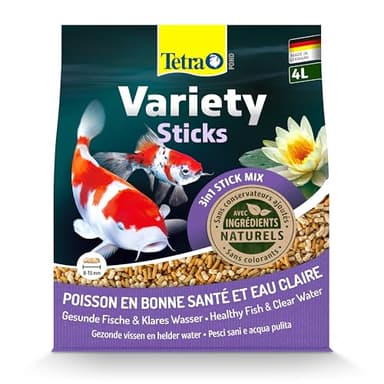 Tetra Pond Variety Sticks – Mélange Complet d’Aliments en Stick pour tous les Poissons de Bassin - Enrichis en Oligo-éléments, Vitamines essentiels, Caroténoïdes, Fibres - Ne pollue pas l’eau – 4 L