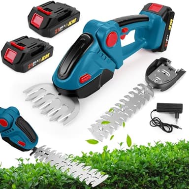 24V Taille-haie Electrique sans Fil, 2 en 1 Taille Haie et Cisaille à Gazon avec 2x1500mAh Batterie, 100mm+300mm Lames et Adaptateur, Coupe Haie sans Fil pour Arbustes Jardin Gazon Pelouse