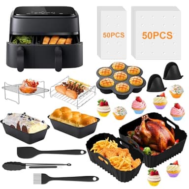 Accessoires pour friteuse à air chaud pour Philips Airfryer Double panier Série 3000 6L + 3L, ensemble d'accessoires en silicone pour friteuse 22 pièces - Grille de cuisson, moule à gâteau et à pain