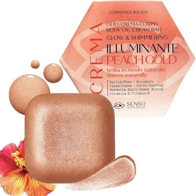 Senso Naturale Peach Gold Huile Bronzante Corps Solide Illuminatrice Crème pour le Corps Hydratante aux Paillettes Nourrissante et Parfumée pour les Femmes Néroli Crème de bronzage Vitamine E, Karité