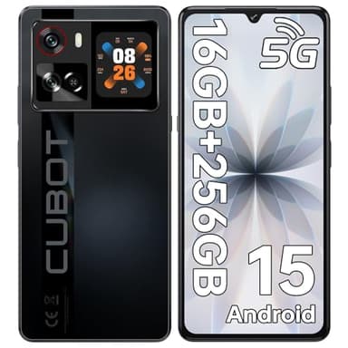 CUBOT X100 Smartphone 5G Android 15, 6.88'' 120Hz, 16GO+256GO Telephone Portable MTK 7025, 64MP+16MP, 5100mAh/33W Téléphone Gaming, 1.72" Écran Arrière, 5G Dual SIM/NFC/Face ID/Deux Haut-parleurs