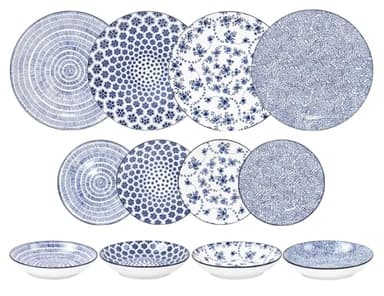 IBILI - Service de table 12 pièces Armonia bleu, assiettes en porcelaine pour 4 personnes