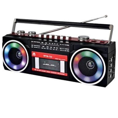 Lecteur Enregistreur à Cassettes Rétro Années 80 avec Boombox Bluetooth, Radio AM/FM/OC, Enregistrement USB, Prise Casque, Son Stéréo 16 Watts RMS, Alimentation AC/DC