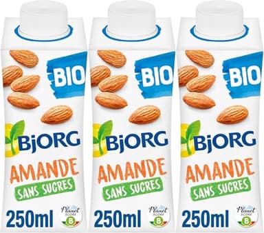 BJORG - Lait d'Amande sans Sucres - Boisson Végétale Bio - Pauvre en Acide Gras Saturés - 3 x 25 cl